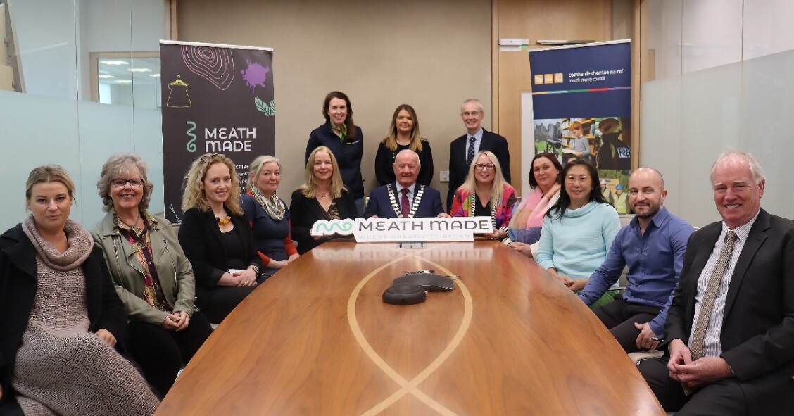 Pictured are Cathaoirleach Cllr Tommy Reilly, Fiona Lawless Chief Executive, Director of Services Des Foley, Administrative Officer Majella Farrell, Head of Enterprise at LEO Meath Joe English, Business Advisor at LEO Meath Caoimhe Delaney, Chairperson of Meath MADE Clare O'Connor, with members of the Meath MADE Committee.